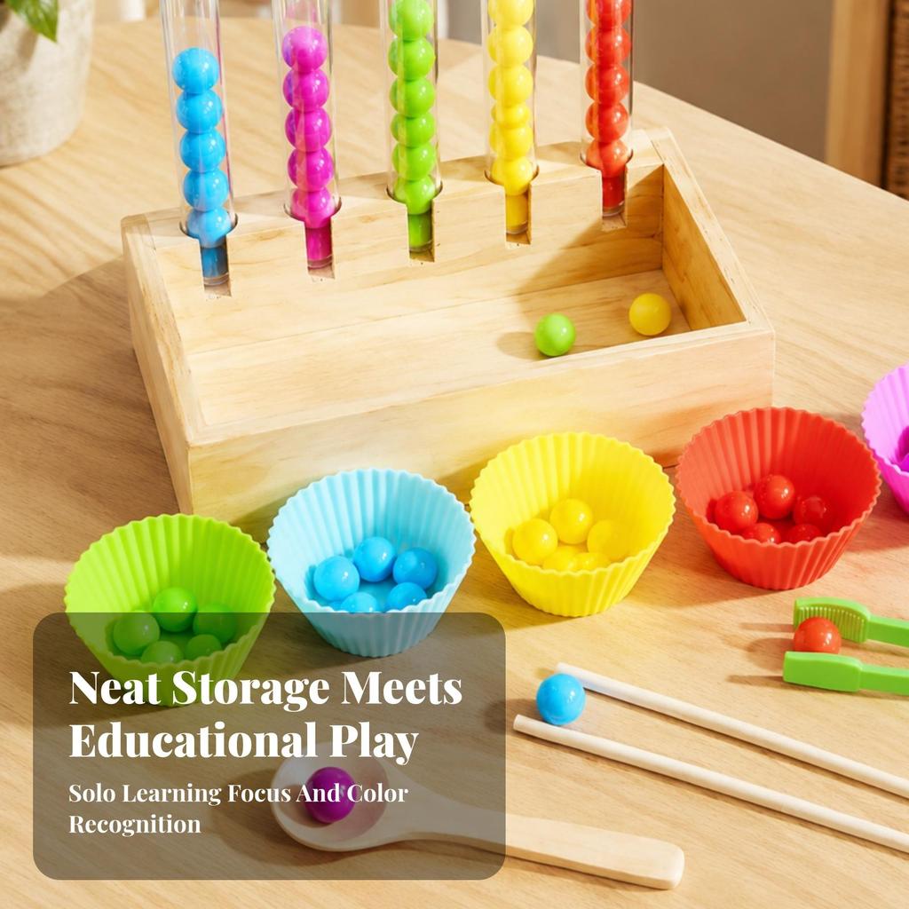 Bead Sorting Toy with Wooden Tray | hands-on Screen Play, Counting, Fine-Motor