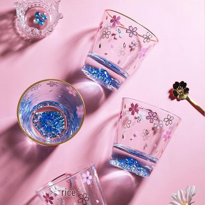 Sakura Mount Fuji Gold Rim Glass Tea Cup