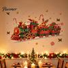 Kids Room Christmas Ornament Train Wall Sticker, Santa Claus Reindeer Decals, Self Adhesive Waterproof Glass Stickers Murals, Removable PVC Art Decor