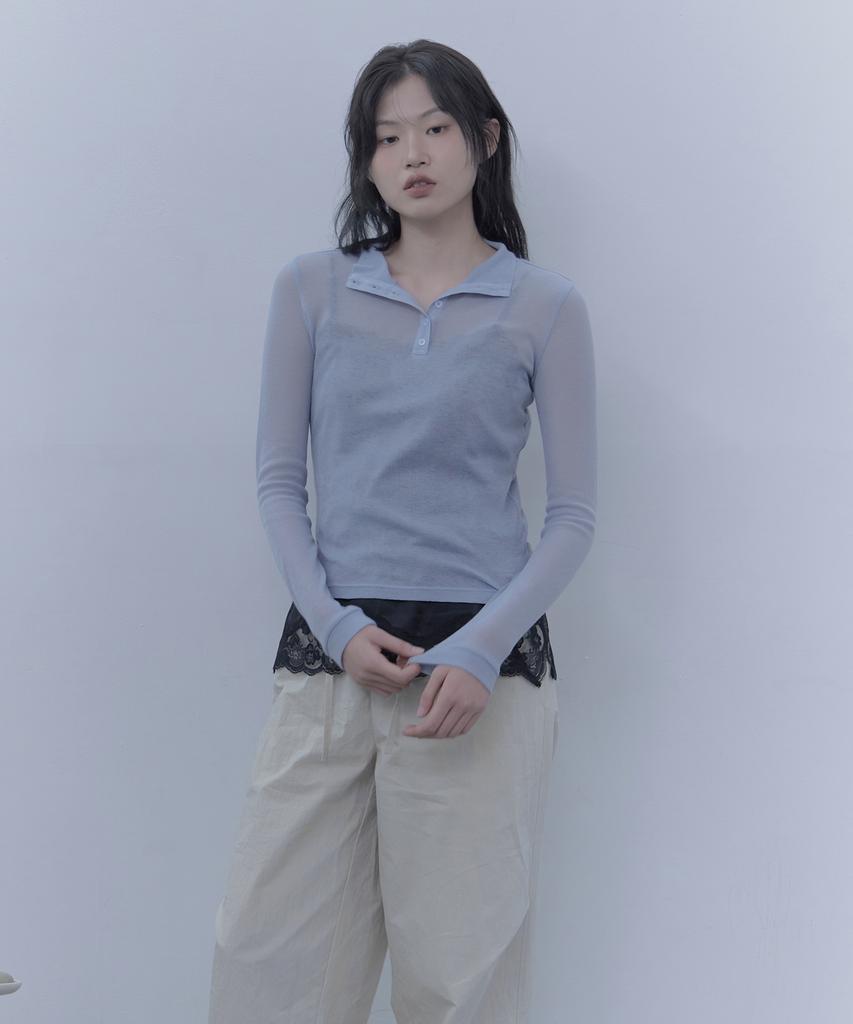 Haebeueoweil Sheer High-Neck T-Shirt (Bl)