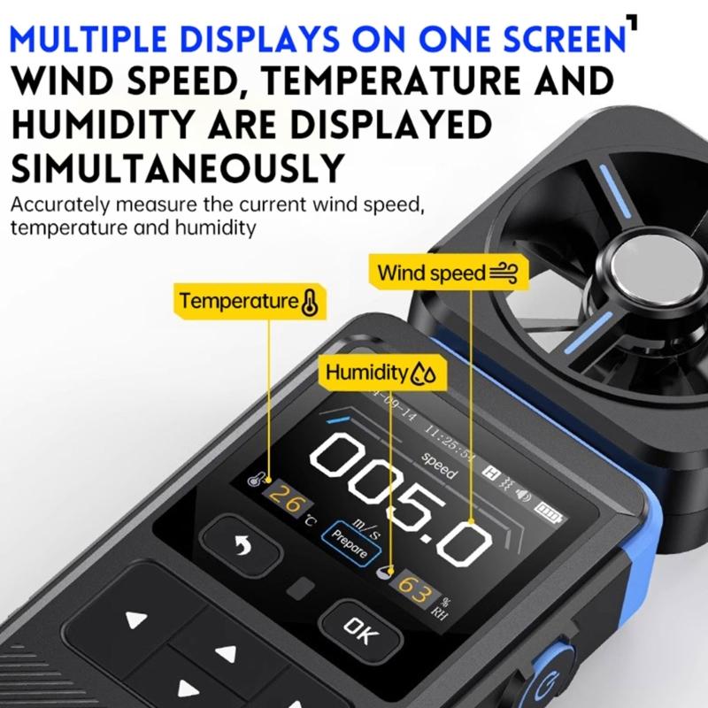 Pocket Size Wind Speed Gauge Measuring Wind Temperature Wind Chill Humidity Digital Anemometer Digital Airflows Meter