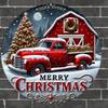 Vintage Red Truck Metal Christmas Wall Sign 8 Inch Round Waterproof Holiday Home Decor Hanging Plaque