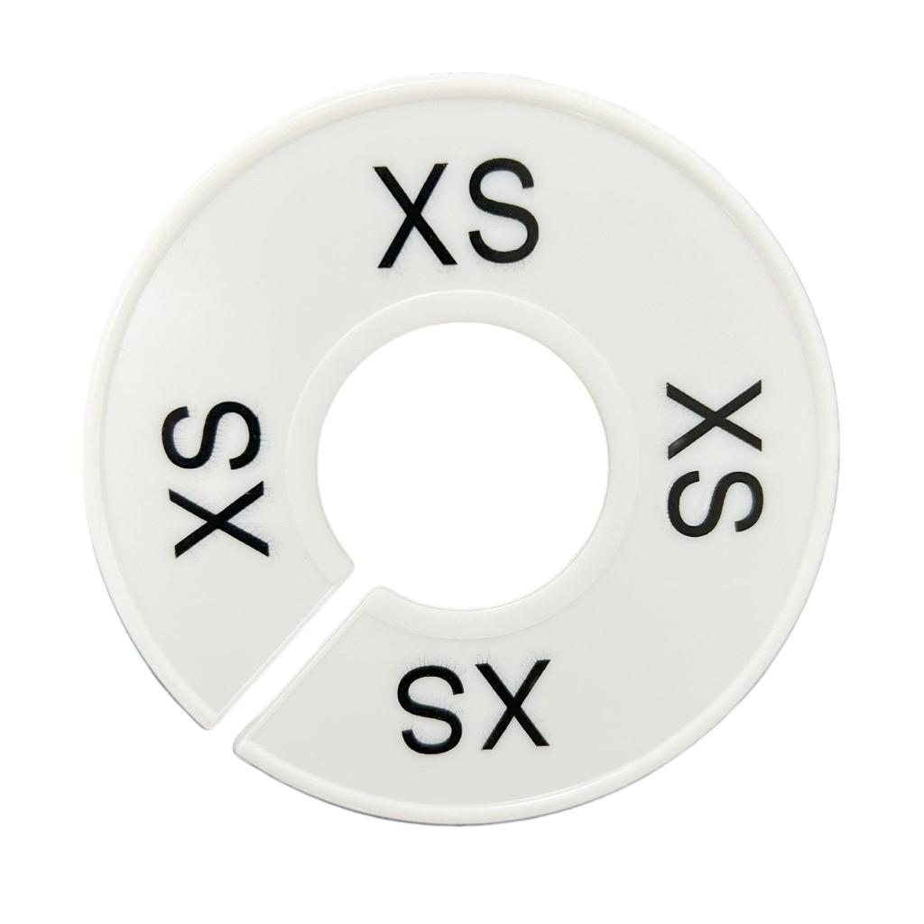 White Double-Sided Round Plastic Clothing Size Dividers with Printed Design for Closet Organization