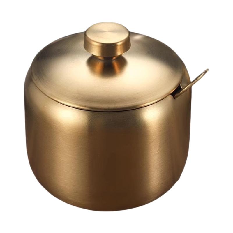 

Premium Stainless Steel Spices Container Golden Round Handle Included Spoon Durable Seasoning Storage For Cooking L