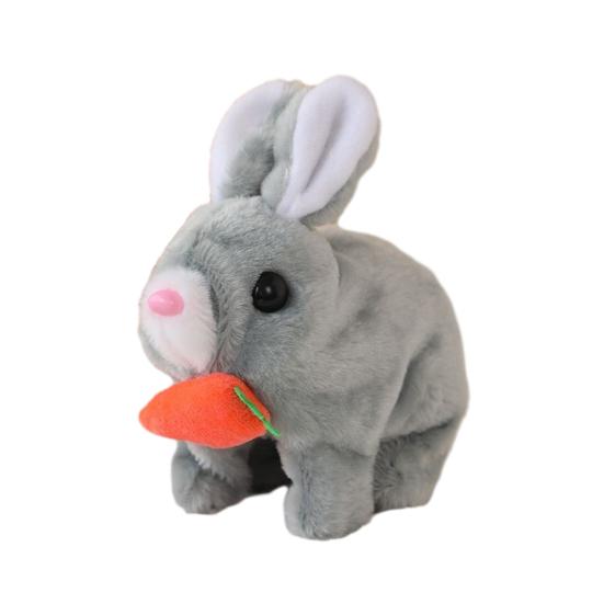Electric Plush Bunny Toy with Carrot Interactive Walking Rabbit Plushie Handmade Toddlers Educational Jumping Simulation Stuffed Animal Toy
