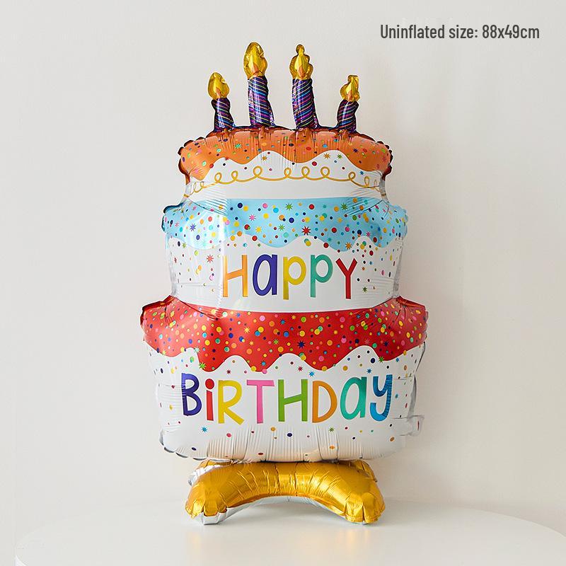 3D Cartoon Birthday Cake Balloon - Foil Decoration for Kids' Parties
