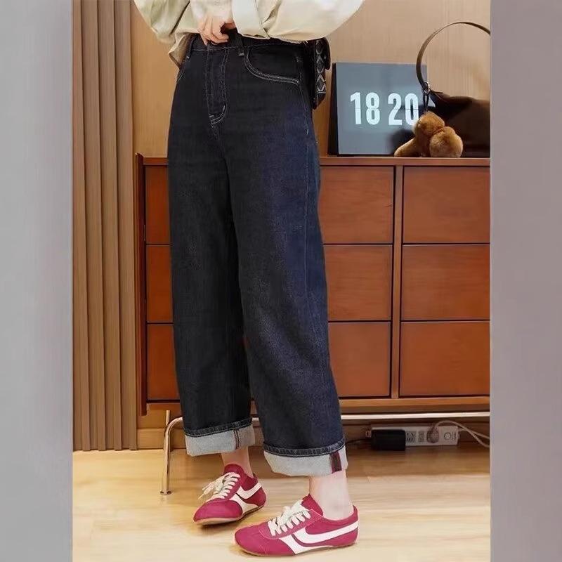 

Women s Plus Size Dark Blue Slimming Wide-Leg Jeans for Pear-Shaped Figures 3XL
