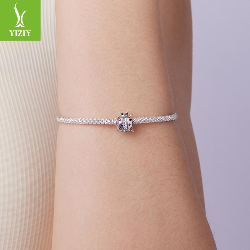 S925 Sterling Silver Lucky Ladybug Beaded Accessories, Summer Little Insect Diy Bracelet Beads Loose Beads
