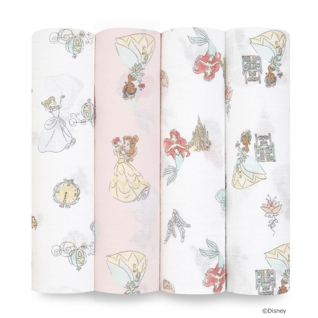 Aden anais essentials Anais Sada 4 bavlněných mušelínových zavinovaček Disney Princess pro noční plačící miminka SWADAEDESWC40017DIT + (Aden + essentials) Zavinovačky,