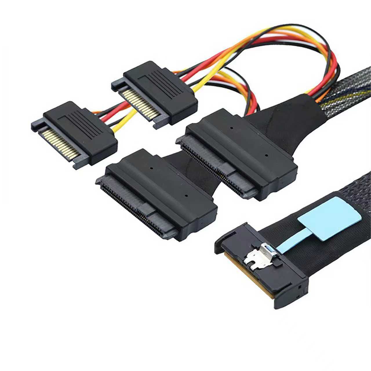 Slimline SAS MCIO 8i 74P To Dual 2 X SFF 8639+15P Adapter Cable for Server Connection Cable Server Data Transmission Cable 0.5m 0.5M
