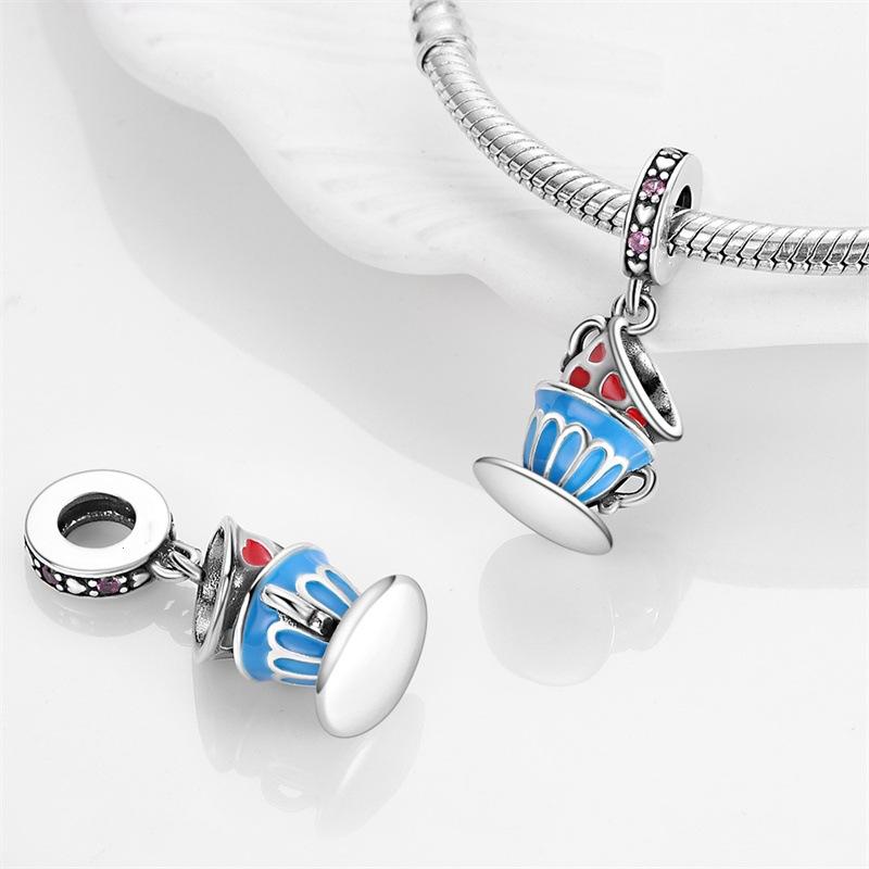 Diy Jewelry Bracelet Necklace Accessories, Afternoon Tea Love Cup Pendant, Copper And Silver Plated.