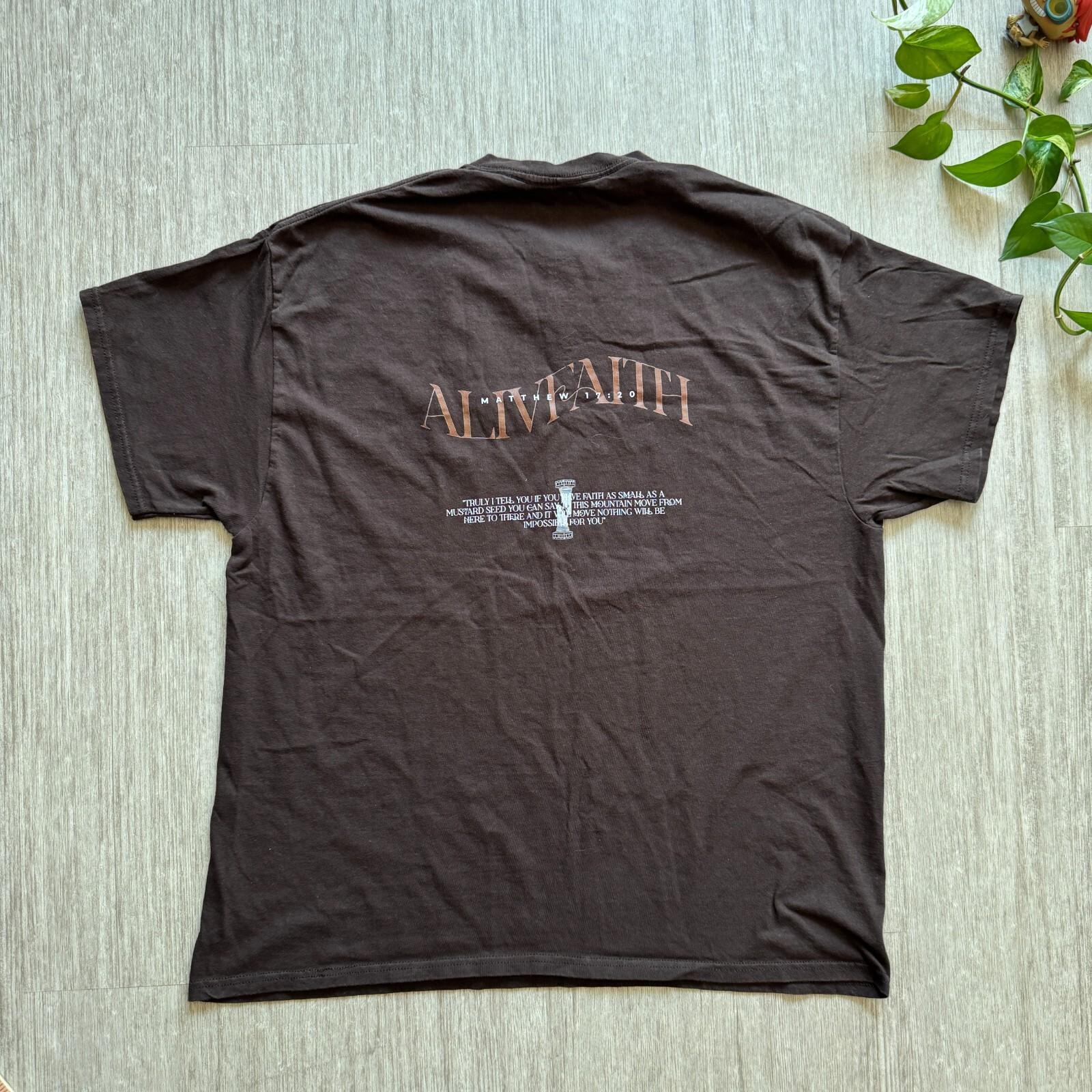 Alive Faith Christian Shirt Matthew 17:20 Adult XL Brown Tee Jesus Love Crewneck Unisex T-Shirt XL