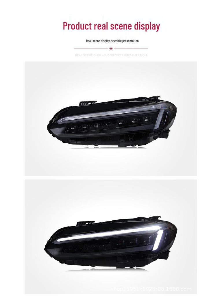Compatible LED Lens Headlight Assembly with Sequential Turn Signal for 22 Eleventh-Gen Civic Models