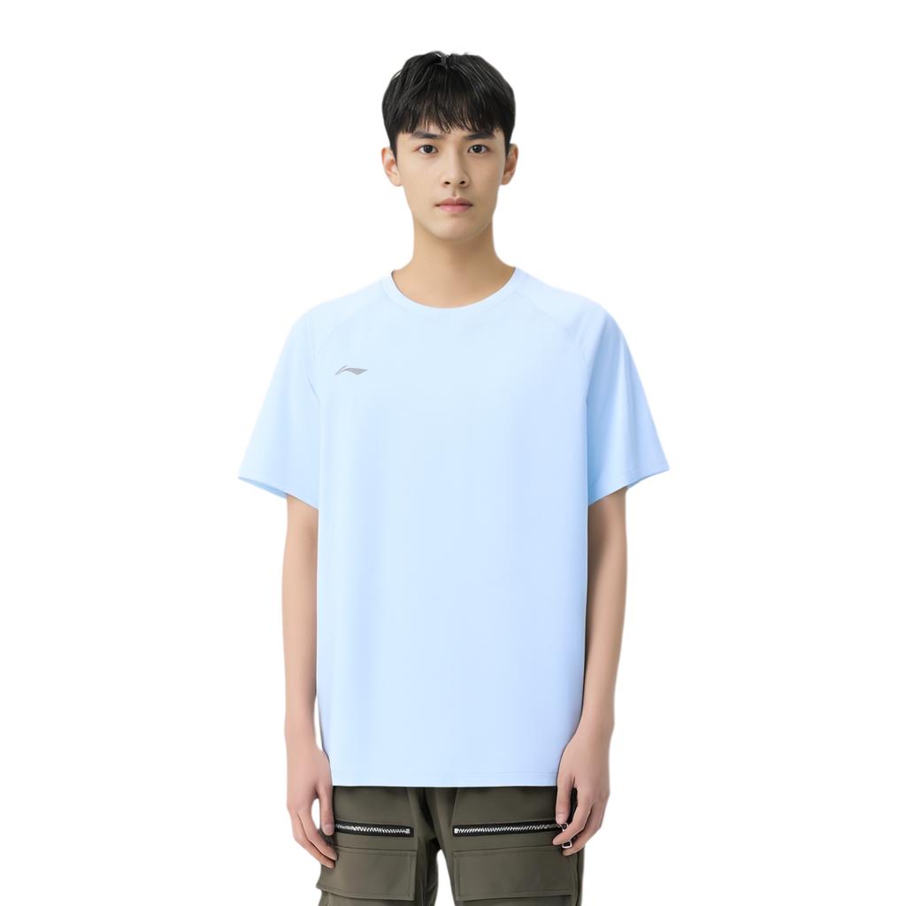 Li Ning Sports Lifestyle Series Solid Color Breathable Versatile Casual Short Sleeve T-Shirt Men Tops Sky-Blue ATSV437-2