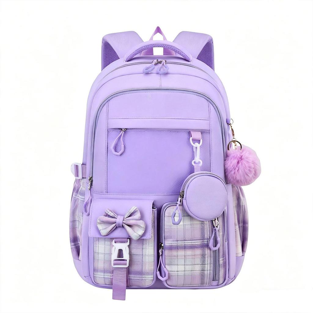 New Large Capacity Three-Piece Bow Backpack Set for Girls - Ideal for Junior High, High School, and College Students