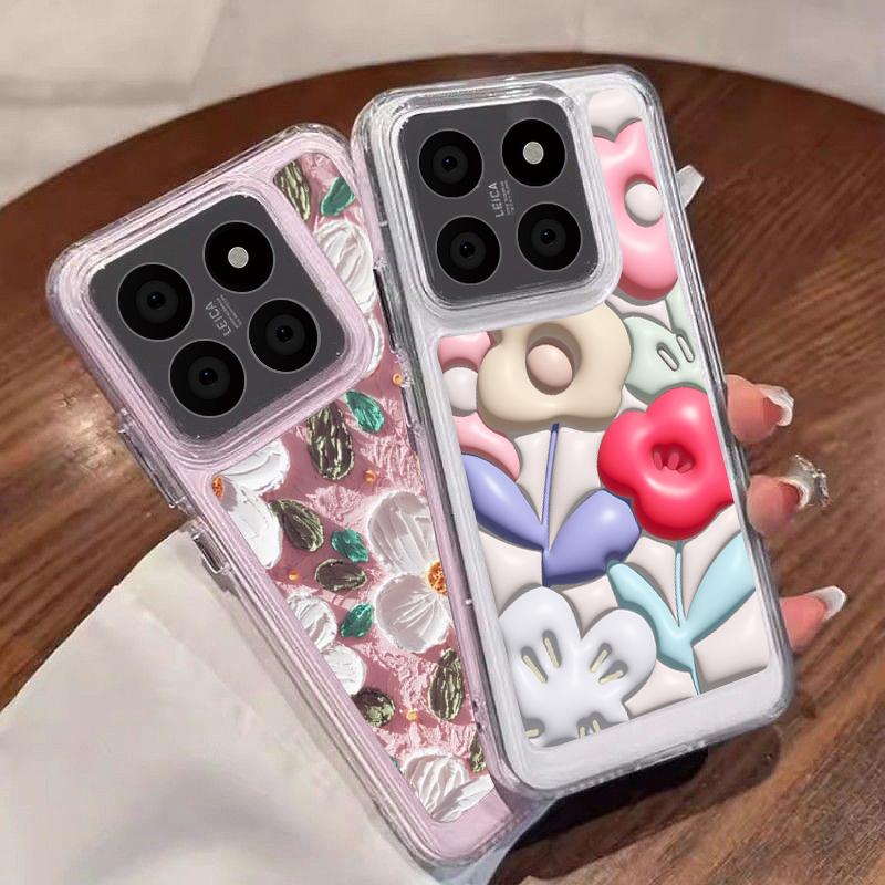Cute Oil Painting Flower Phone Case Cover For Xiaomi 13T 11T Poco F6 X6 Pro Redmi Note 13 12 11 10 Pro Max Slim Soft Shockproof Clear Silicone Shell