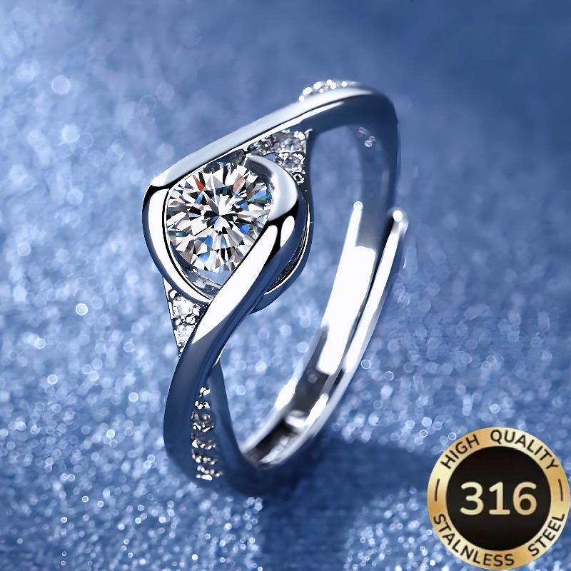 High-quality adjustable open stainless steel hypoallergenic light luxury elegant multi-layered cross geometric design ring with synthetic zircon for