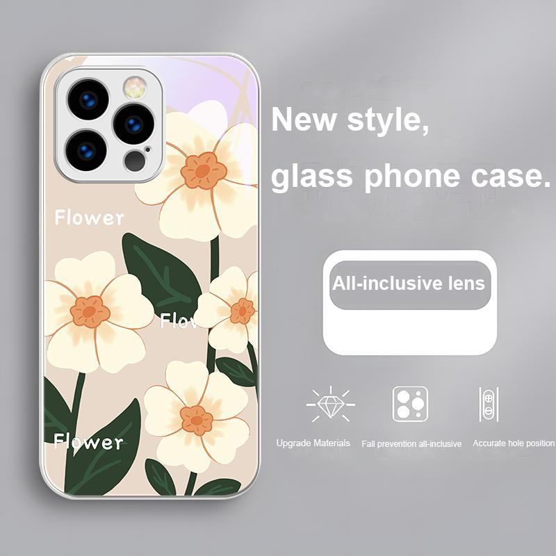 Spring Broken Flowers For IPhone 16 Pro Max 15 P Lus 14 Pro 13 12 Mini 11 P Ro Max X XS 7 8 Plus 2022 Tempered Glass Phone Case
