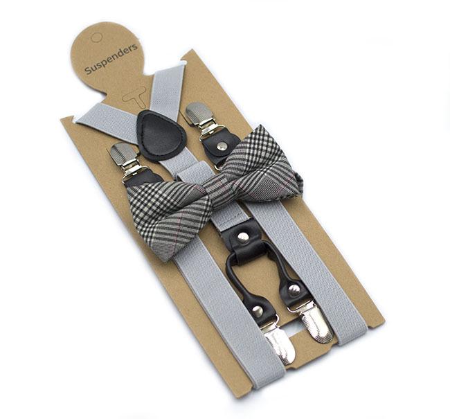Adult Unisex 4-Clip Elastic Suspenders & Bow Tie Set, Non-Slip, Solid Color, 2.5cm