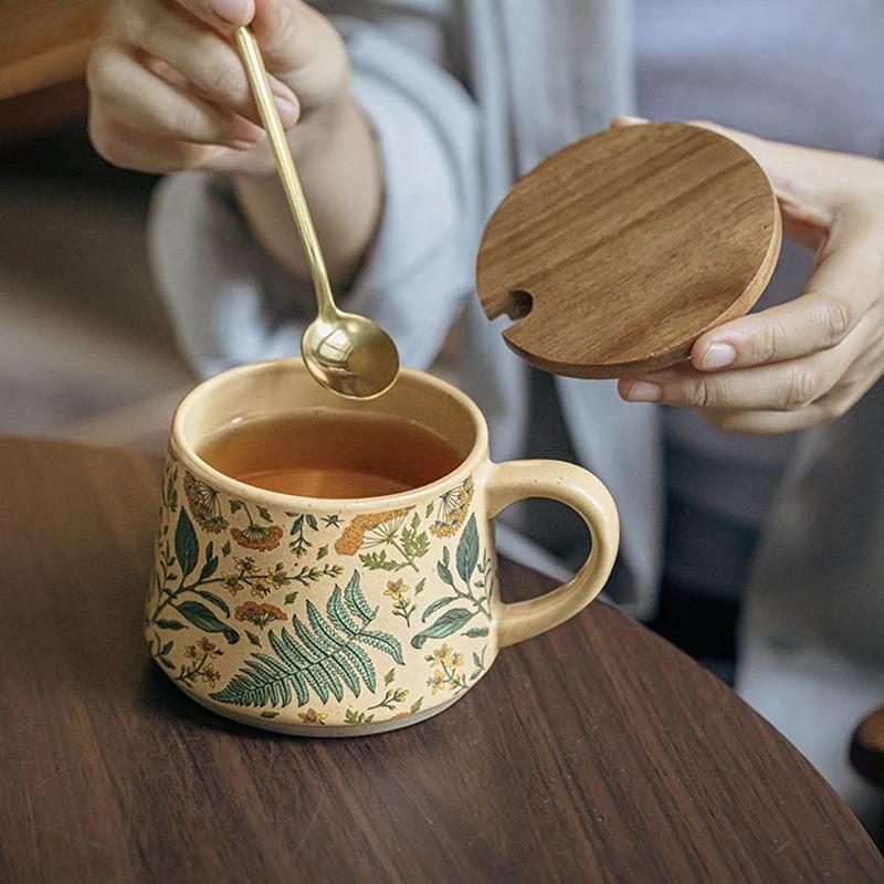 Retro Floral Pattern Ceramic Cup Large Capacity Coffee Mug Milk Cup Breakfast Cup Beverage Cups Household Water Cups Tea Cups