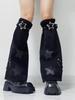 Cute Denim Leg Warmers for Loose Socks with Star Y2K JK Subculture Harajuku Schoolgirl Cold Leg Uniform School Zipper 48cm [LAVASEON] Women, Pattern,