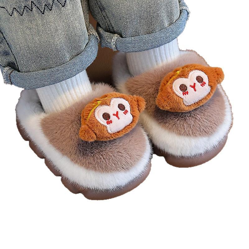 Children's Furry Cotton Slippers - Boys & Girls Half-Covered Warm Shoes for Autumn/Winter 2025