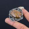 Oval Coffee Bean Jasper Stone 925 Silver Bezel Wedding Anniversary Boho Pendant