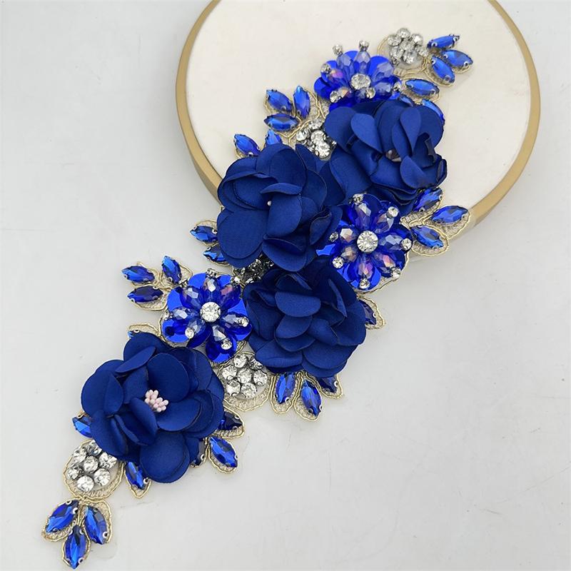 3D Flowers Rhinestone Beaded Handmade Applique for Clothes Sequins Patch Wedding Dress Sew on Handcraft Creativity Material