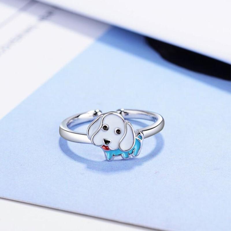 Beautiful Fashion Cute Animal Dripping 925 Sterling Silver Jewelry Zodiac Puppy Sweet Dog Female Gift Opening Rings Xzr032