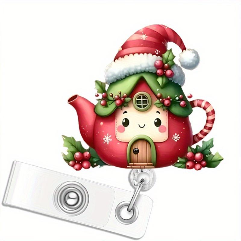 

Christmas teapot house badge clip, a festive retractable accessory for nurses and professionals. прозрачный
