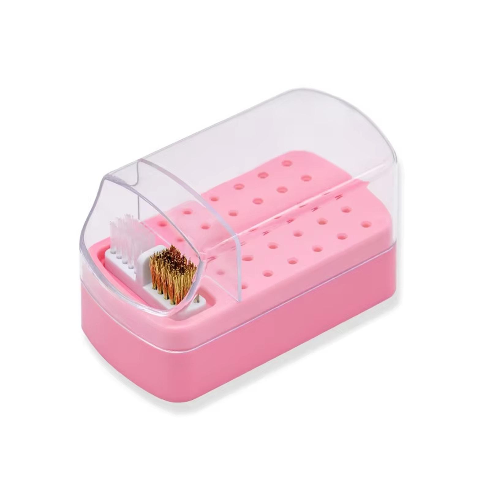 

Holes Nail Drill Bit Holder 2-in-1 Cleaning Storage Organizer Display Case one size розовый