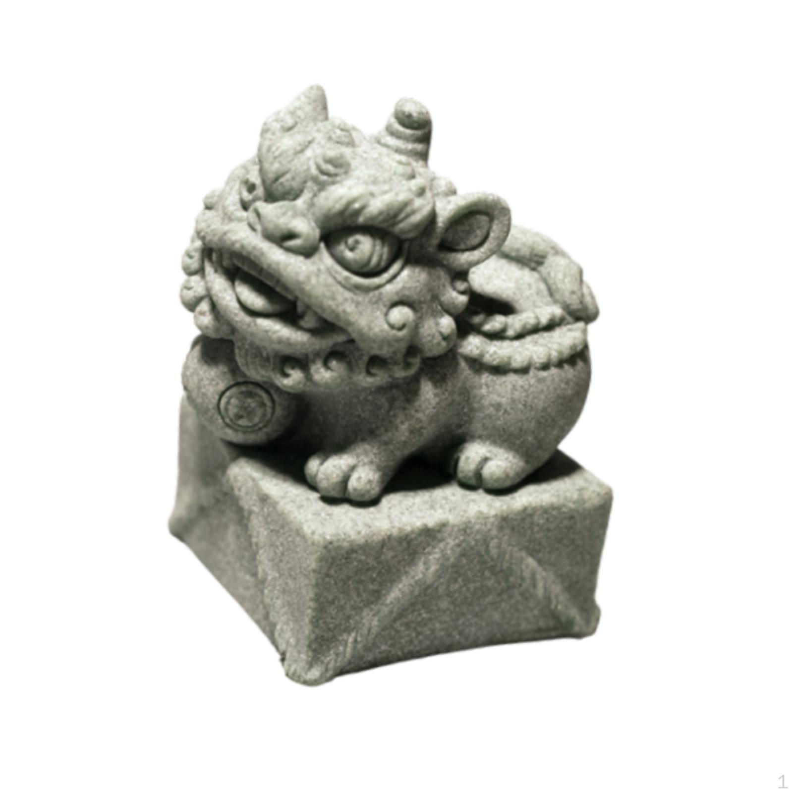 Home Office Lion Ornament, Tea Pet Figurine for Desk Decoration Square