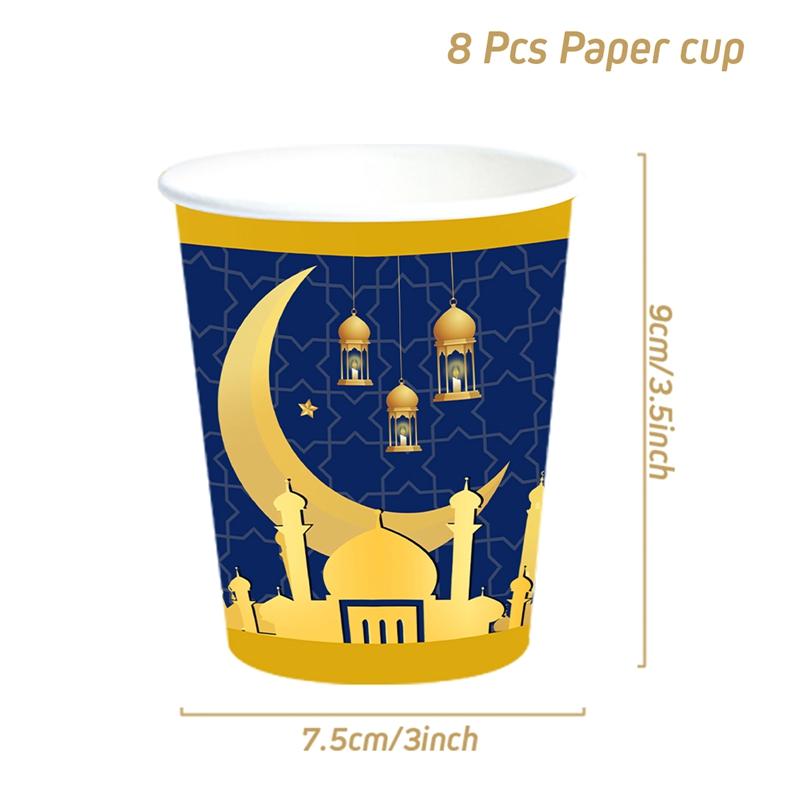 Blue Gold Eid Mubarak Ramadan Moon Festival Muslim Party Disposable Tableware Cups Plates Napkins Baby Shower Party Decorations