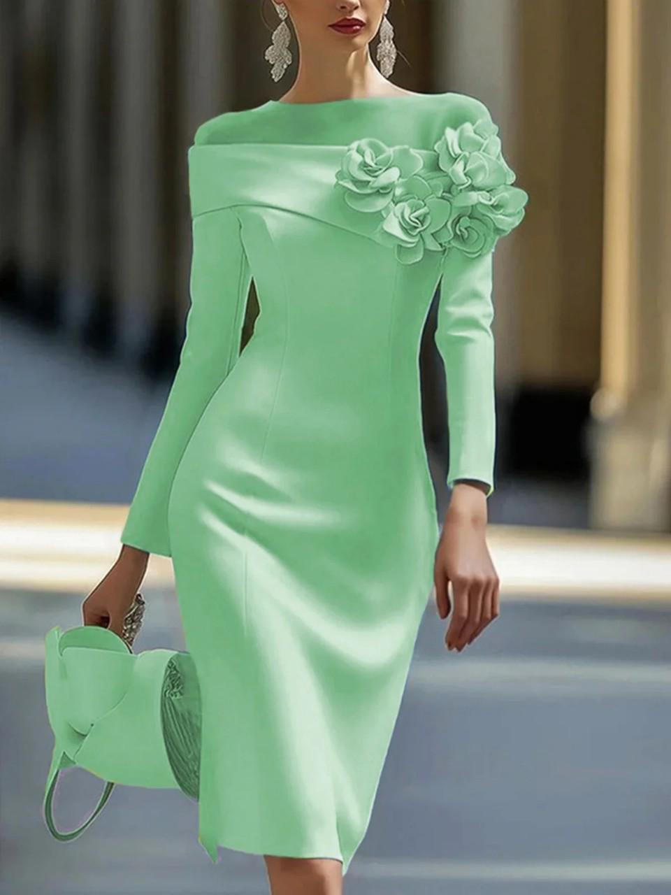 2025 Sommer Socialite Enganliegendes Kleid: Rundhalsausschnitt mit 3D-Blumen-Dekor Medium