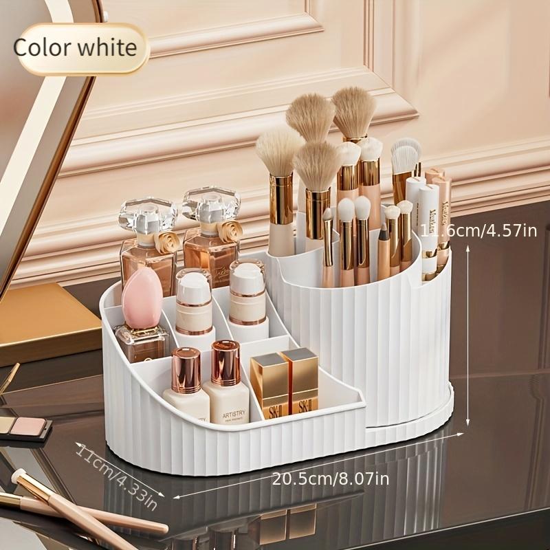 1pc Rotating Makeup Organizer, Vanity Tray for Brushes/Lipsticks | Compact Design, White & 4 Colors, Ideal for Desk Storage
