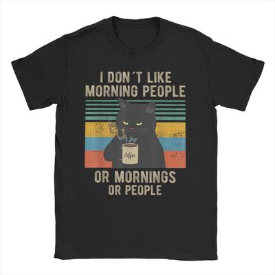 Ik Haat Ochtendmensen En Ochtenden En Mensen Koffie Mannen Vrouwen T-Shirt Kat Meme Humor Tees T-Shirts 100% Katoen Unieke Kleding
