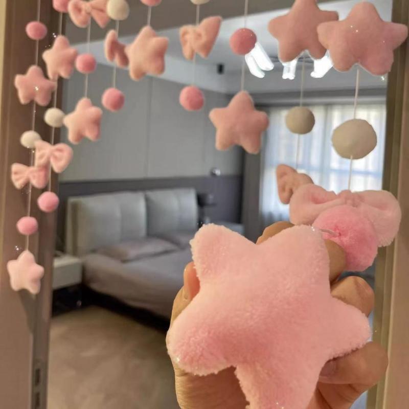 Pink Plush Heart Hanging Ornaments 26Pcs Soft Fluffy Decor with Free Strings for Kids Room Nursery Playroom Decoration