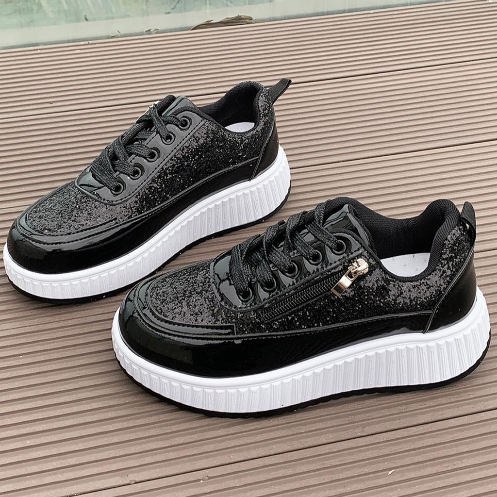 Women Autumn Zip Comfortable Fashion Casual Sneakers Women Trend Lace Up Thick Bottom Vulcanized Flats Sneakers  De Mujer