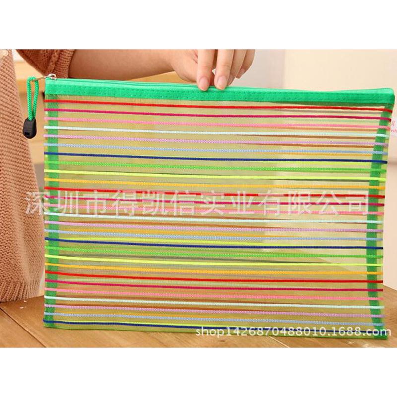 Polyester Stripe Mesh Nylon Handbag & Cosmetic Bag