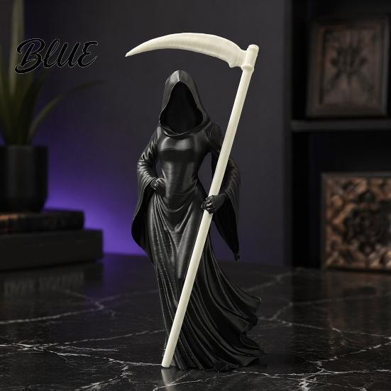 Dark Academia Bookshelf Decor 3D Printed Female Grim Reaper Statue Hooded Faceless Gothic Resin Figurine with Detachable Home Ornament Scythe,