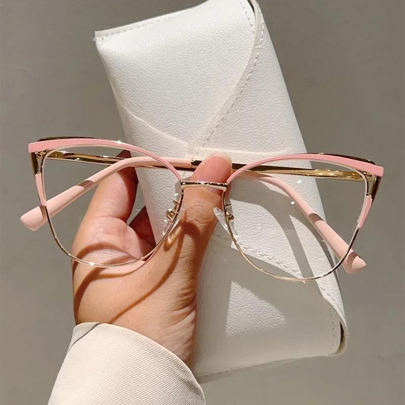 

New Cat Eye Metal Frame Plain Glasses Advanced Anti Blue Light Glasses Men s and Women s Business Office Eye Protection Eyewear 0