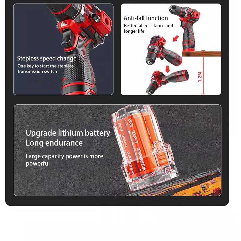 Mașină de găurit electrică fără perii, găurită cu impact fără fir, mașina de găurit cu clichet metalic, mașina de găurit electrică de mână, șurubelniță electrică de uz casnic