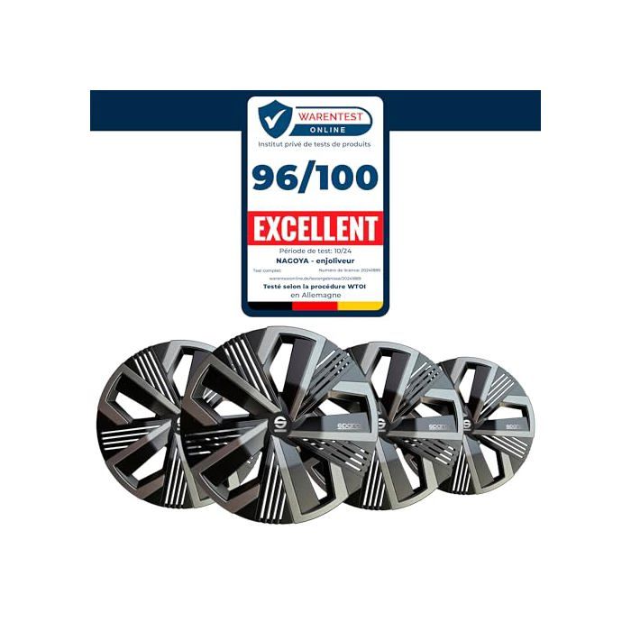 15-inch Wheel Covers - SPARCO - Model Nagoya - Black/Grey - Set of 4 - Sporty Design - Durable ABS