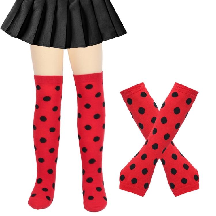 Cosplay Thigh High Long Socks for Women Girl Over Knee Stockings and Arm Warmers Insect Dots Print Costume Accessories
