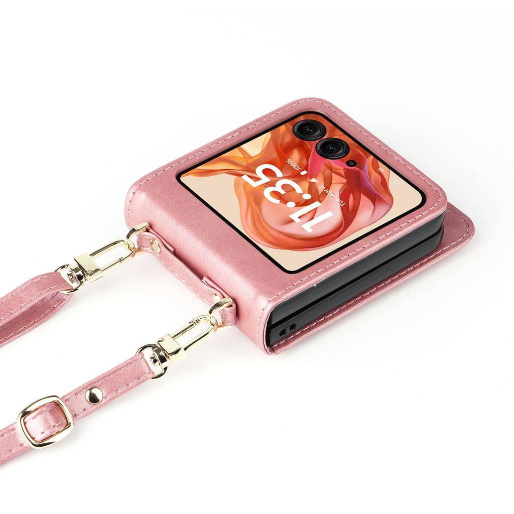 For Motorola Razr 2025/Razr 2024/Razr 60/Razr 50 5G Case Card Slots Leather Phone Cover with Lanyard