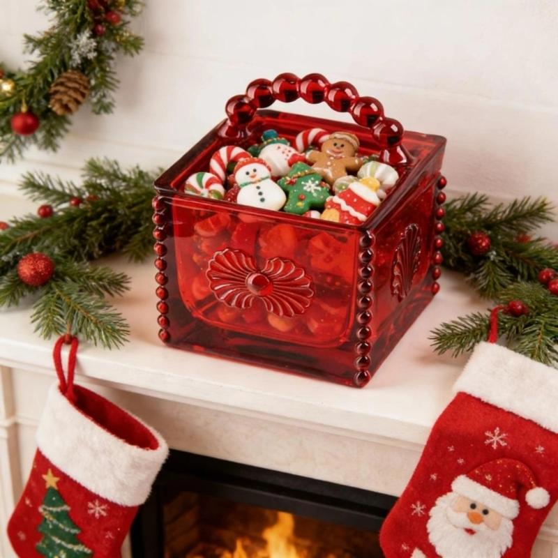 Artistic Square Candies Holder Clear Glass Featuring Intricate Embossed Detail Household Storage Jar