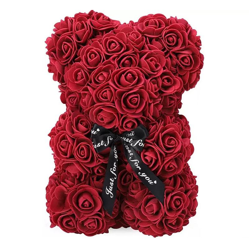 

Медведь из роз 25 см, искусственный медведь из пенопласта, подарок на День святого Валентина, годовщину, свадьбу, рождество, день рождения бордовый