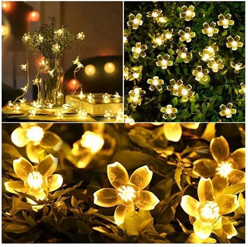 

200/100/50/30/20LED Outdoor Courtyard Solar Fairy Lights Cherry Blossoms Solar String Lights Christmas Decorative Lighting Lamp 5M 20led 8 Mode теплый белый