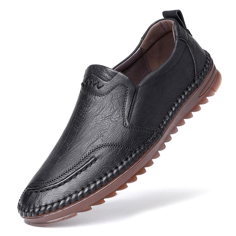 Doudou Shoes Men's Trendy Versatile Men's Leather Shoes Breathable Middle Old Dad Shoes One Pedal Casual Lazy Men's Shoes