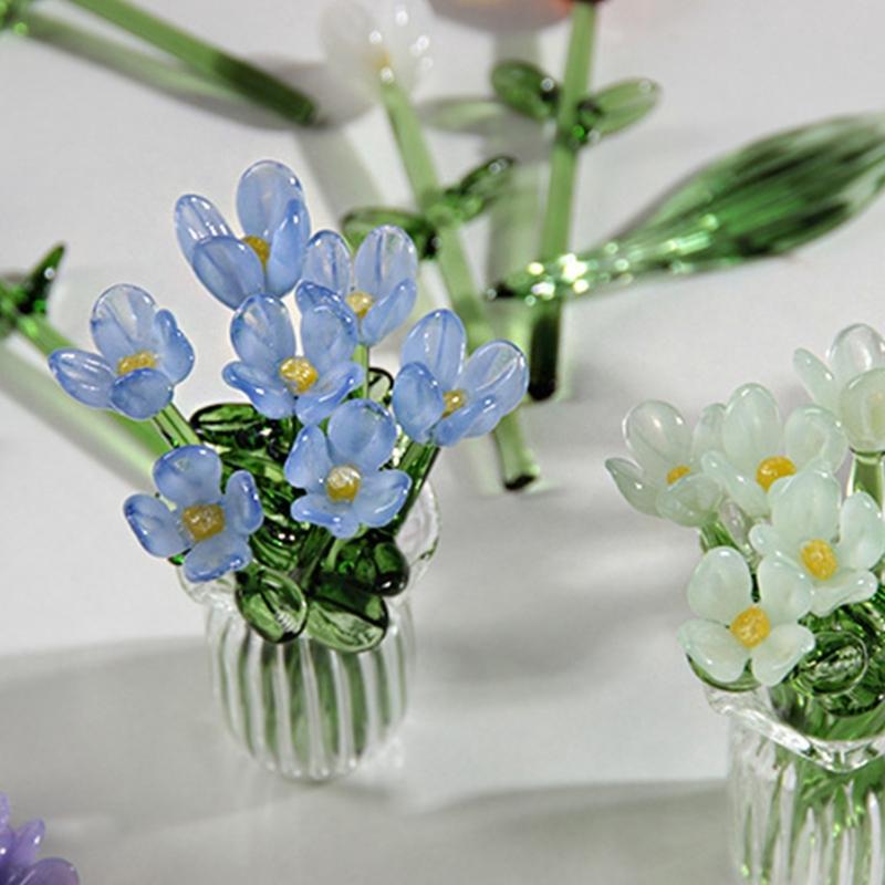 Handcrafted Glass Flowers Crystal Flower Figurine for Desk and Shelf Decoration Home Decors Piece